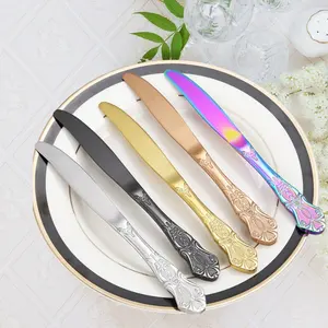 Vintage otel restoran çatal-bıçak bıçak seti çatal ve kaşık parlak altın paslanmaz çelik lüks düğün sofra takımı setleri
