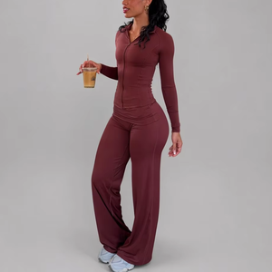 Pantaloni da Yoga a zampa di elefante da donna con cintura pieghevole in vita ampia - Product Image 4
