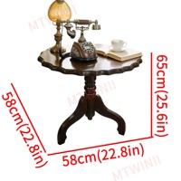 Table d'appoint classique ronde vintage en bois massif - 22 pouces, bord festonné, base trépied, pieds tournés, finition noyer, pour salon et chambre