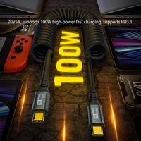 Cable de datos PD 100W tipo C a tipo C, 20Gbps, transferencia de vídeo 8k 60hz, cable de carga de resorte de 180CM para teléfono, portátil, tableta y monitor