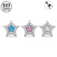 Piercing de Titanio ASTM F136 con Estrella y Circonita Cúbica, Labret de Base Plana para Nariz, Lengua y Oreja, Joyería de Moda para Mujer