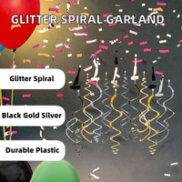 15 Stück Plastik-Sternform Schwarz Gold Silber Glitzer Spiralförmige Girlanden-Dekorationen für Abschlussfeier Geburtstag Hochzeit Neu