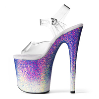 Sandales à plateforme en PVC à finition pailletée, talon aiguille de 20 cm, bout ouvert, chaussures de danse pour femmes, sangle transparente, tenue de club, fabrication sur mesure