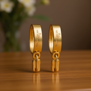 Orecchini pendenti D&R Palmyra in oro con design a catena e chiusura a lucchetto, gioielli alla moda unisex E1880 - Product Image 2