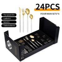 Ensemble de couverts réutilisables en acier inoxydable 24 pièces, style portugais platine, pour mariages et fêtes, couteau, fourchette, cuillère, baguettes