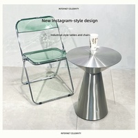Table de café carrée en métal de style industriel en acier inoxydable pour salon de thé, avec plateau solide