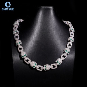 Wholesale Price 925 Silver <b>Iced</b> <b>Out</b> Moissanite Skull Link Necklace Hip Hop Fashion Jewelry for Party Gift Cuban Link - Product Image 1