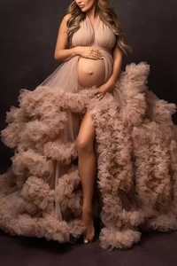 FK36 vestido de maternidad Maxi vestido de fotografía para sesión de fotos Baby Shower Ruffle Robe boda camisón de <span class=keywords><strong>novia</strong></span> novias - Product Image 2