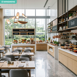 Ensemble de meubles de restaurant, table en bois, chaises, ensemble de salle à manger minimaliste moderne pour usage commercial, 4 places - Product Image 1