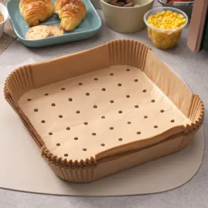 Papier de cuisson pour friteuse à air Offre Spéciale avec trou Doublure en papier jetable Doublure en papier carré de 6.3 pouces 20CM