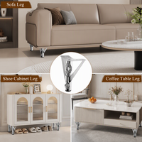 Pieds de meubles en métal chromé poli, support en forme de V avec médaillon floral orné pour canapé et armoire, fabrication OEM