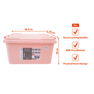 35L Lockable Eco-Friendly <b>Stackable</b> BPA Free Lightweight <b>Storage</b> <b>Box</b> Multi-color Plastic Organizer Bin Handles for Home Closet - Product Image 1