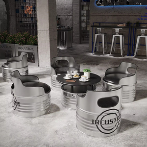 Table et Chaises de Baril Industriel Vintage et Fût d'Huile pour Mobilier de Salle de Sport, <span class=keywords><strong>Restaurant</strong></span> et Extérieur - Product Image 2