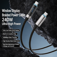 Câble de charge rapide tressé en nylon Type-C 240W avec affichage numérique, transfert de données PD 480 Mbps pour téléphone, tablette, ordinateur portable