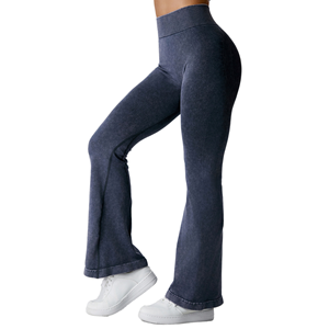 Custom Logo Women High Waist Solid <b>Leggings</b> <b>Flare</b> Blank Soft Elasticity Tightening Denim Texture Slim Quick Dry Yoga Sport Pants - Product Image 1