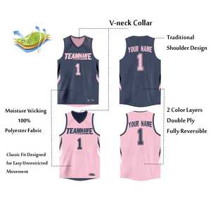 Camiseta de Baloncesto Deportiva Personalizada de Doble Cara en Gris y Rosa - Product Image 2
