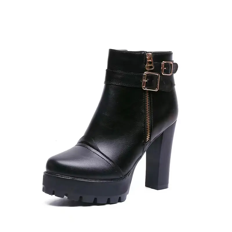 UP-4121r Women Side Zipper High Heel Ankle Boots Fashion Low Chunky Heel Boots Shoes 2023 Autumn