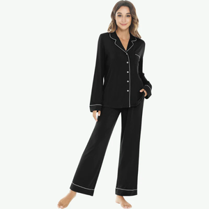 <span class=keywords><strong>Pigiama</strong></span> da <span class=keywords><strong>Donna</strong></span> in Bambù Morbido con Colletto a Risvolto, Bordatura Personalizzata, Maniche Lunghe, Set Loungewear PJ - Product Image 2