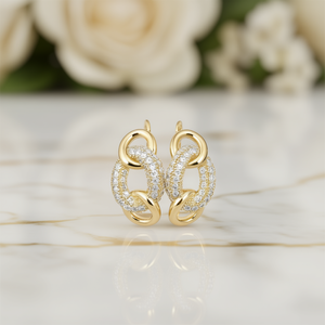 Eleganti orecchini a cerchio in oro bianco con design geometrico micro pavé di diamanti per donna, gioielli di lusso E3656 - Product Image 2