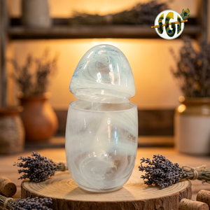 Photophore en forme d'œuf avec couvercle en verre finition marbre - Product Image 3