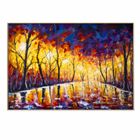 Peinture murale à la spatule aux couleurs vives de l'automne et du coucher de soleil, impression numérique sur toile, peinture acrylique pour salon