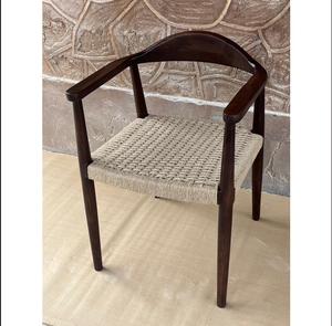 Chaise de salle à manger moderne en bois massif avec siège en corde tressée, fauteuil pour restaurant et café, mobilier d'intérieur, personnalisable OEM - Product Image 3