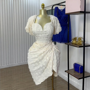 Nouveauté Robe élégante à col en V en <span class=keywords><strong>jacquard</strong></span>, taille haute et manches courtes, robe de haute qualité pour femmes de <span class=keywords><strong>boutique</strong></span> française et européenne - Product Image 1