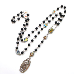 Collar de Oración de Ágata de Arenisca Negra con Rosa, Rosario de la Santísima Madre, Siete Dolores, Colgante de Fe para Hombres y Mujeres, Regalo al por Mayor - Product Image 1