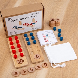 Tableau de calcul Montessori en bois à dix chiffres pour l'éducation précoce des enfants, jouet de puzzle de mathématiques pour l'addition et la soustraction avec grille à dix cases - Product Image 1