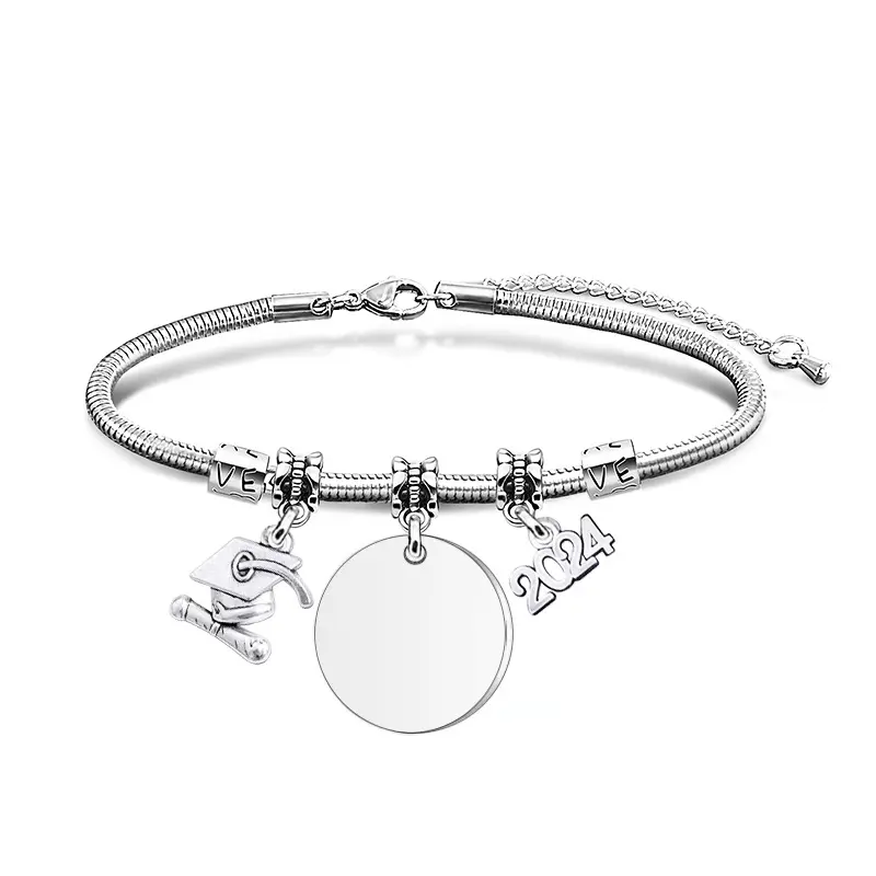 Ywganggu in acciaio inox gioielli di moda bracciale personalizzabile Logo ciondolo circolare Set regalo di laurea promozionale