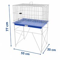 Cage à lapin surélevée avec structure métallique pliable, plateau de base bleu amovible, espace de vie spacieux pour petits animaux domestiques