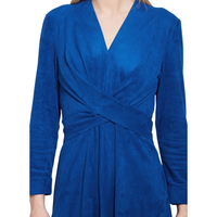 Fournisseur OEM Robe en daim pour femme, col en V, longueur genou, tenue de travail formelle, style professionnel décontracté, vente chaude