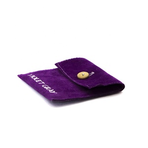 <span class=keywords><strong>Violet</strong></span> Petit Bouton Fantaisie Bijoux Cadeau Bracelet En Velours Enveloppe Sac Pochette Avec Logo De Broderie - Product Image 6