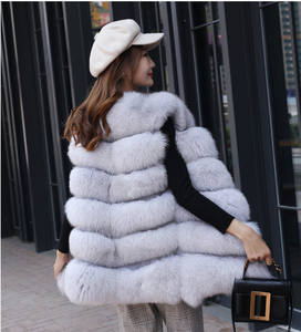 Prezzo all'ingrosso della fabbrica cappotto invernale per le donne 6 file vera pelliccia vera Gilet signore stile lungo ragazze Gilet bianco naturale pelliccia di volpe - Product Image 4