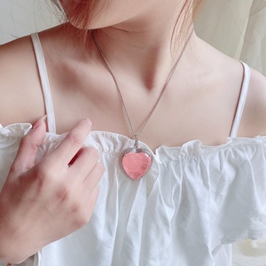 Fashion 32*32mm Pink Gem Retro Sweater <b>Chain</b> Jewelry Eco-friendly <b>Copper</b> Big Pink Heart Pendant Necklace for Female Daily Wear - Product Image 2