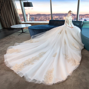 Wedding Dress Ball Gown Off Shoulder Long Sleeve Sweetheart Neckline Empire Waist White Floor Length Vintage Style - Product Image 1