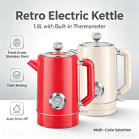 Bouilloire Électrique Portable en Acier Inoxydable 1,8 L 1500 W avec Protection Anti-Ébullition à Sec, Conception Sans Fil et Base Rotative à 360° - Voiture