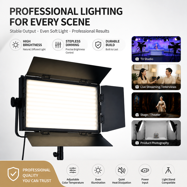 200w 300w 400w LED Studio Soft Panel Light with Barn Door High CRI DMX512 Stage Theatre Shooting Light