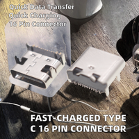 Conector DIP USB 3.1 Tipo C de 16 Pines, Carga Rápida, Transmisión de Datos, Conector de Alimentación, Montaje en PCB a Través de Orificio