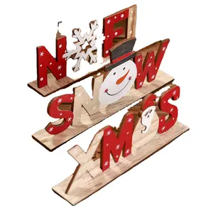 Decorações de natal, enfeites de letras de madeira impressão criativa de mesa