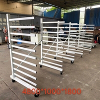 Chariot de rangement pliable multi-niveaux en acier avec roulettes pour le transport de matériaux en feuille et de portes en verre