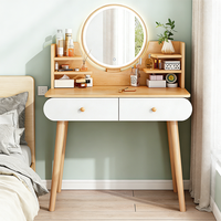 Coiffeuse moderne avec miroir LED intégré et commodes, Meuble de rangement design avec miroir pleine longueur