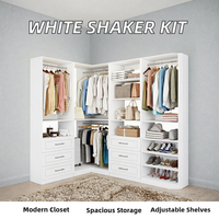 Kit de Système de Dressing Modulable Blanc Moderne Style Shaker, Montage au Sol, Organisateur de Placard en Bois avec 6 Tiroirs, 16 Étagères et 8 Tringles de Suspension