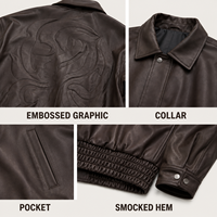 Blouson Bomber Homme en Cuir Effet Vieilli avec Col Rabattable, Fermeture Boutons Pression, Motif Gaufré au Dos et Ourlet Élastique – Vente en Gros