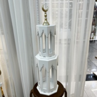 Décoration de Ramadan en bois, minaret de 80 cm, or blanc, croissant de lune, tour de mosquée, ornement de table pour la fête de l'Aïd Moubarak, décoration de la maison