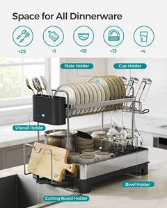<span class=keywords><strong>SONGMICS</strong></span> égouttoir à vaisselle à 2 niveaux pour comptoir de cuisine étendoir à vaisselle multifonctionnel avec support de planche à découper - Product Image 3