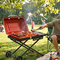 Barbecue portable pliable de style coréen moderne en acier réglable pour le camping, barbecue au gaz extérieur