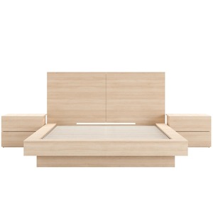 Base de Cama de Plataforma Moderna de Madera de Ingeniería con Acabado en <span class=keywords><strong>Roble</strong></span> <span class=keywords><strong>Natural</strong></span> y Cabecera Grande - Product Image 1