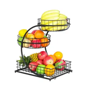 Cesta de hierro personalizable para frutas y verduras, cesta de almacenamiento de Metal desmontable de 3 niveles