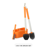 Ensemble de brosses WC 3-en-1 avec support, brosse pour cuvette de toilette + brosse angulaire + brosse pour fentes, manche en PP, nettoyage de salle de bain, vente en gros OEM